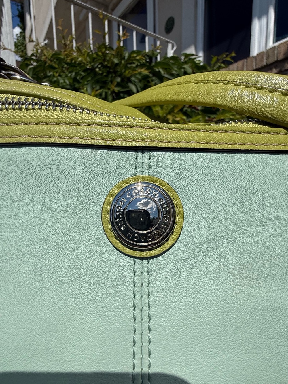 Coach Laura Hobo Bag Y2K Vintage Leather Colorblock Mint Chartreuse Lime Bag - Picture 6 of 9